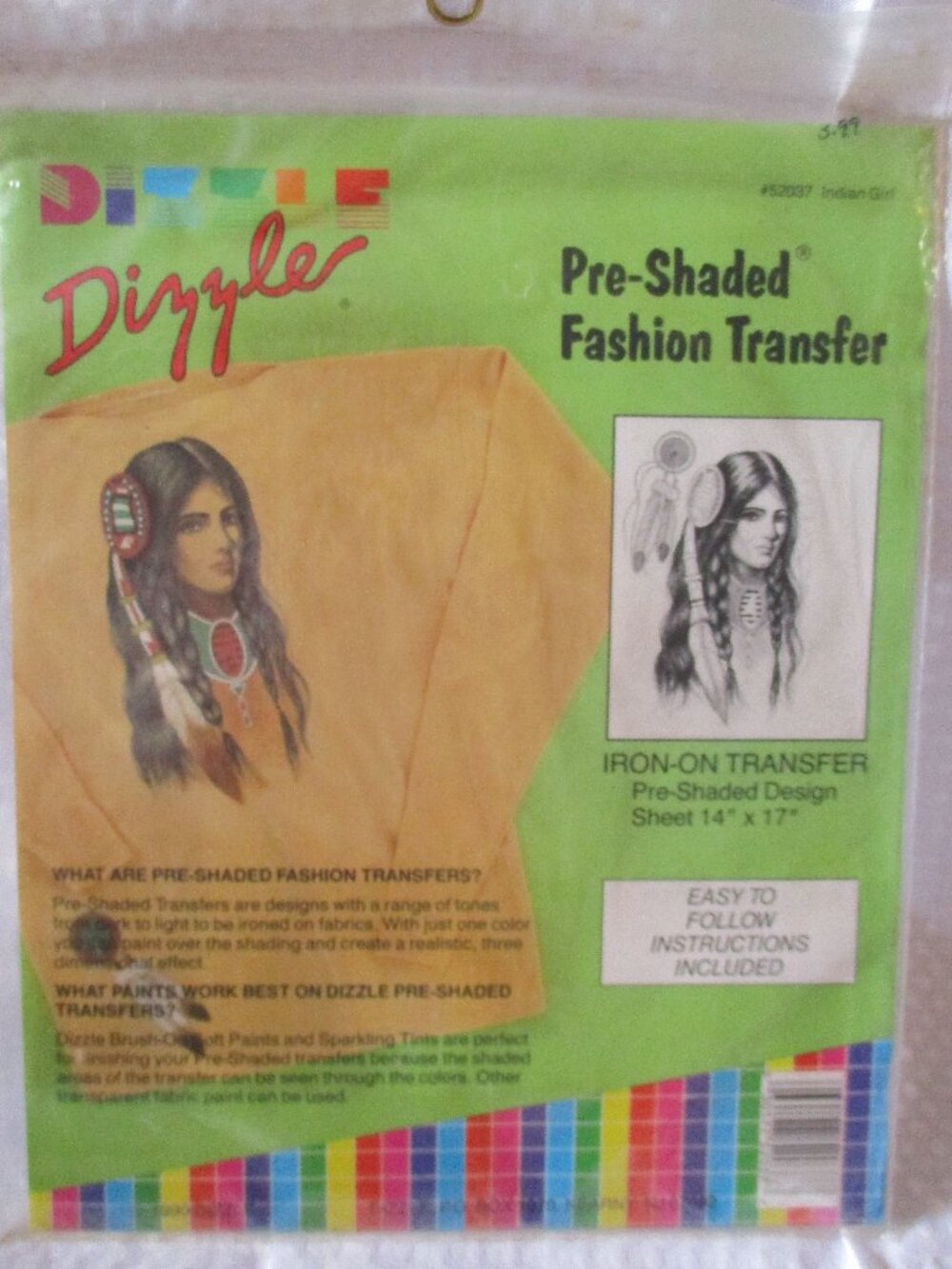NIP 1990 Dizzle Pre-Shaded Fashion Transfer #52037 Indian Girl Iron-On Transfer